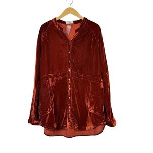 NWOT Natural Life Womens L Laid Back Velvet Button Down Shirt Rust Tunic Shaket